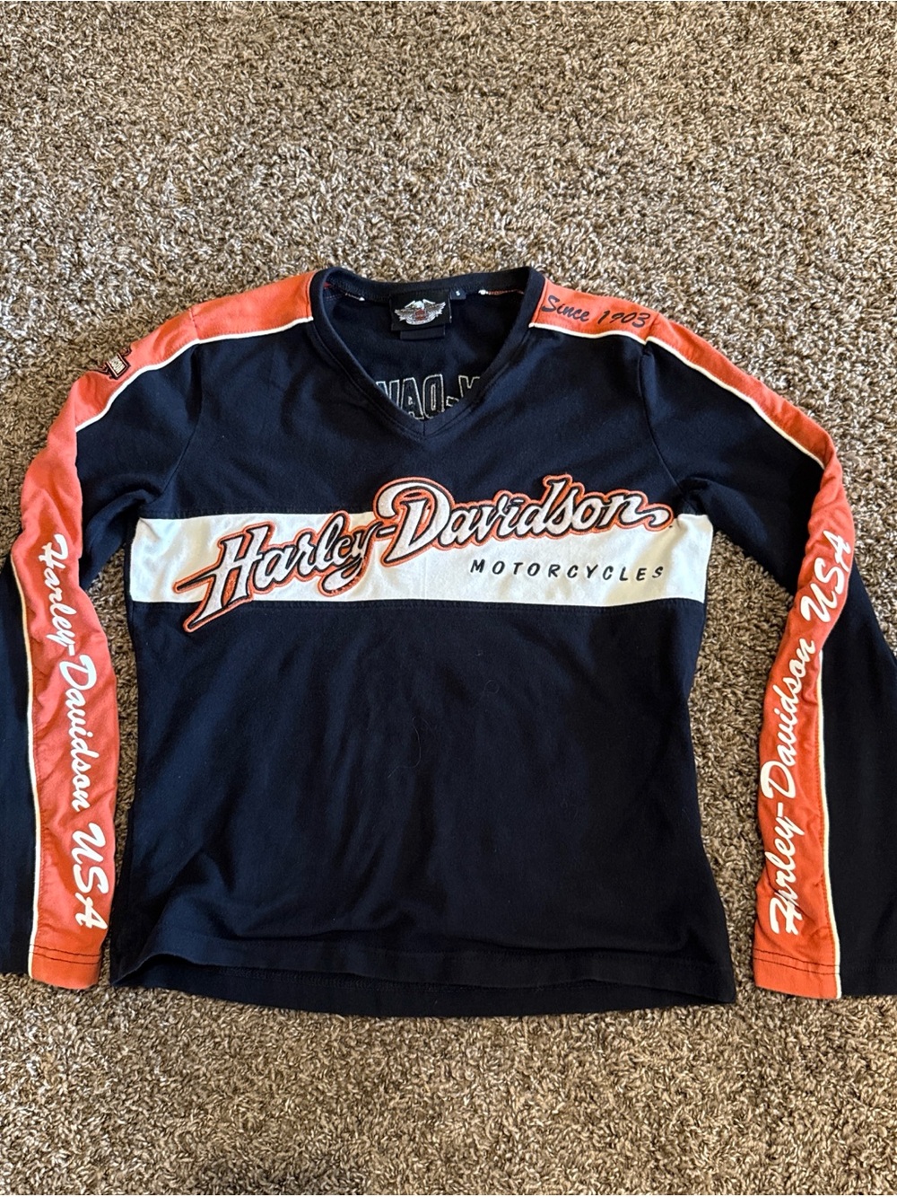 Harley-Davidson Black Long Sleeve Tee with Orange and White Logo